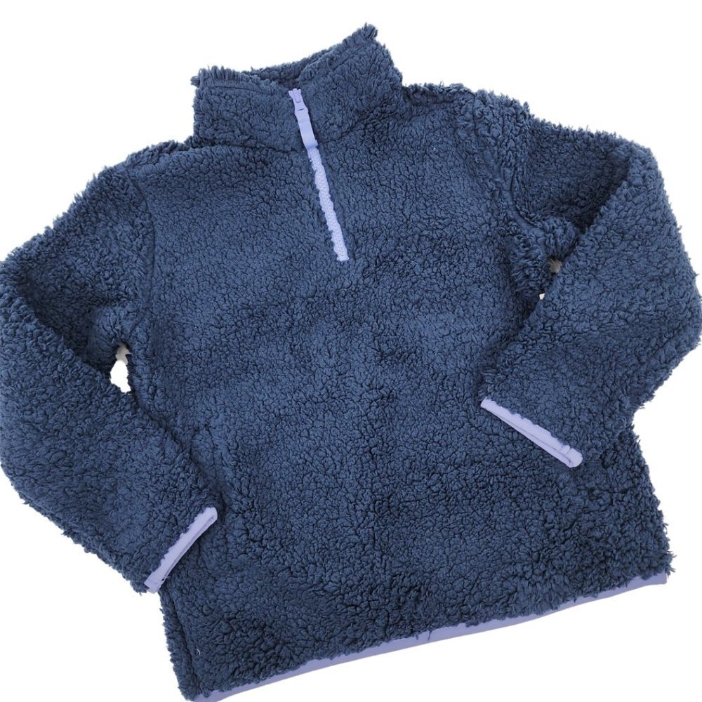 Girls Teddy Sherpa Fleece Navy Quarter Zip Pullover‎ Jacket S (6-7) NWT